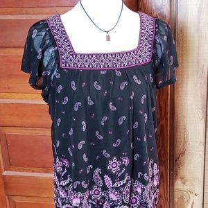 Apt.9 Purple Paisley Top.Sheer Cap Sleeves. Sz XL